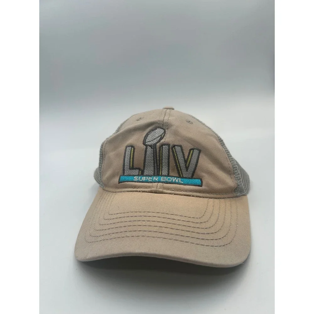 NFL Super Bowl LIV Trucker Hat Tan Grey Distressed Mesh Adjustable Cap